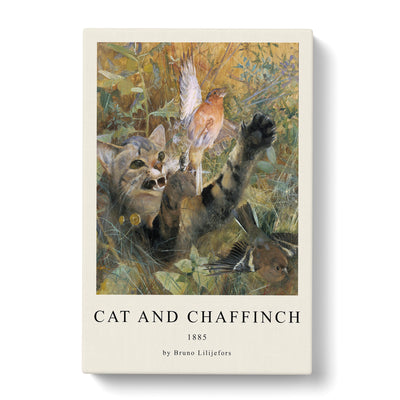 A Cat And A Chaffinch Bird Print By Bruno Liljefors Canvas Print Main Image