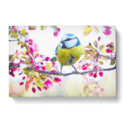 Blue Tit Bird In Spring Painting Canvas Print Main Image