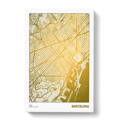 Map Barcelona Spain Gold Plate Canvas Print Main Image