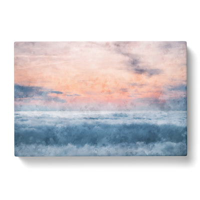Sea & Clouds In Blue & Pink Painting Canvas Print Main Image