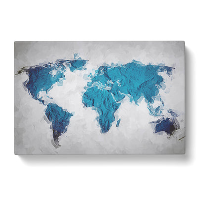 Teal Blue Map Of The World In Abstract Canvas Print Main Image