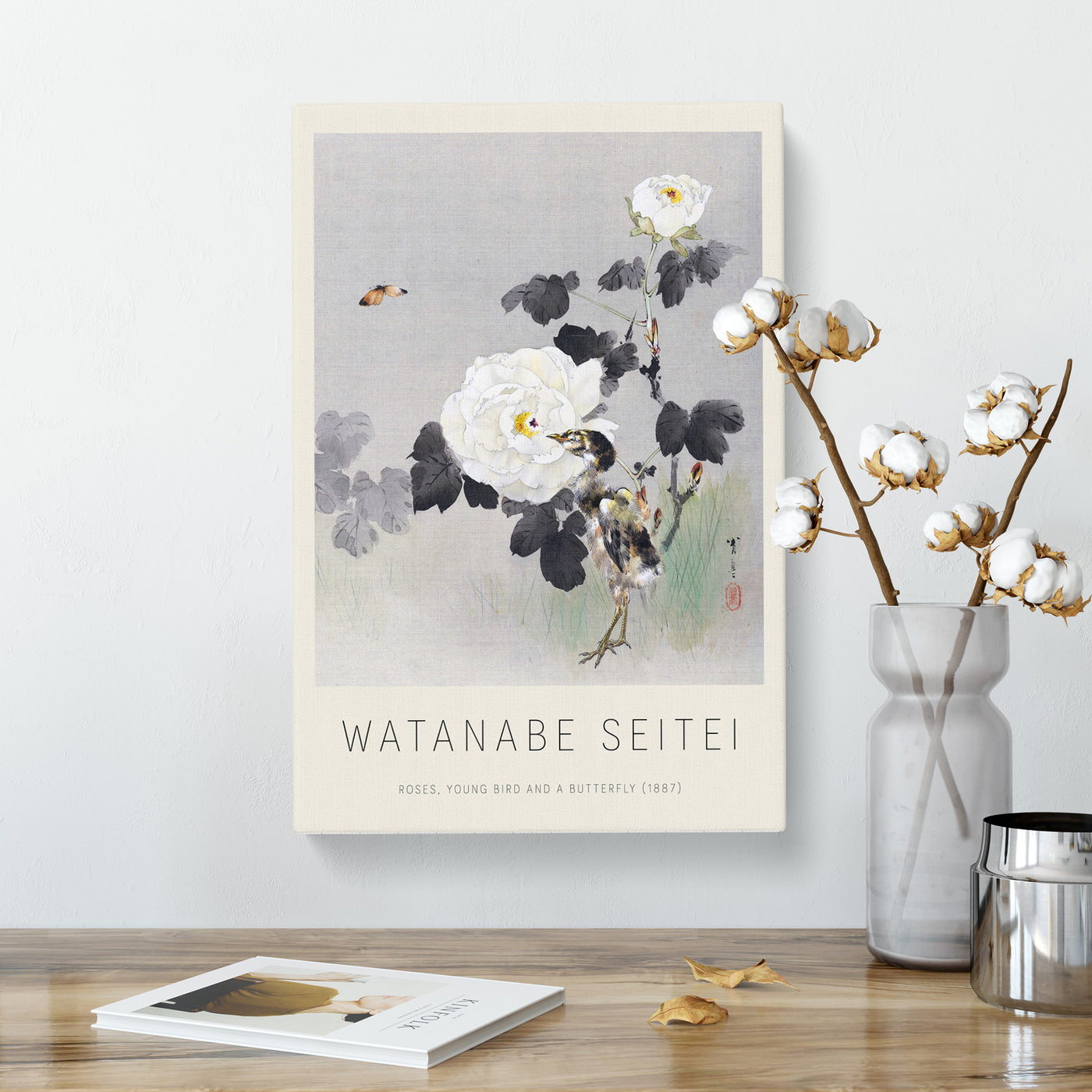 Young Bird & Butterfly Print By The Roses Print By Watanabe Seitei