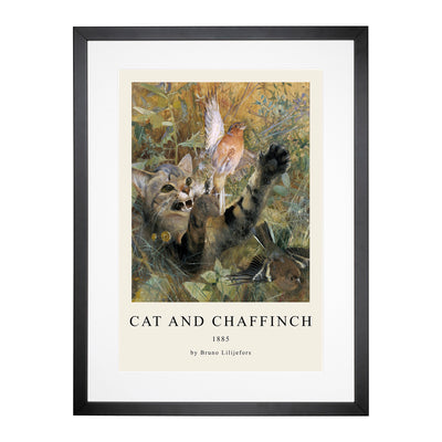 A Cat And A Chaffinch Bird Print By Bruno Liljefors Framed Print Main Image