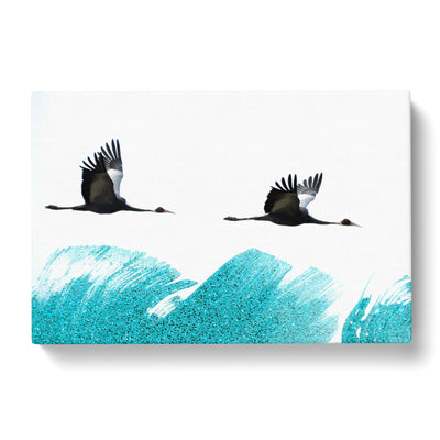 A Couple Of Crane Birds Flying In Abstractcan Canvas Print Main Image