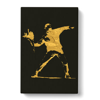 Banksy In Black Gold Flower Thrower Canvas Print Main Image