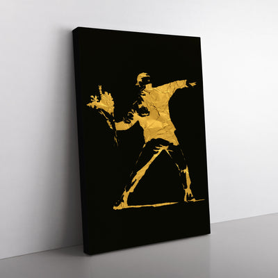 Banksy In Black Gold Flower Thrower