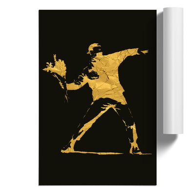 Banksy in Black Gold Flower Thrower