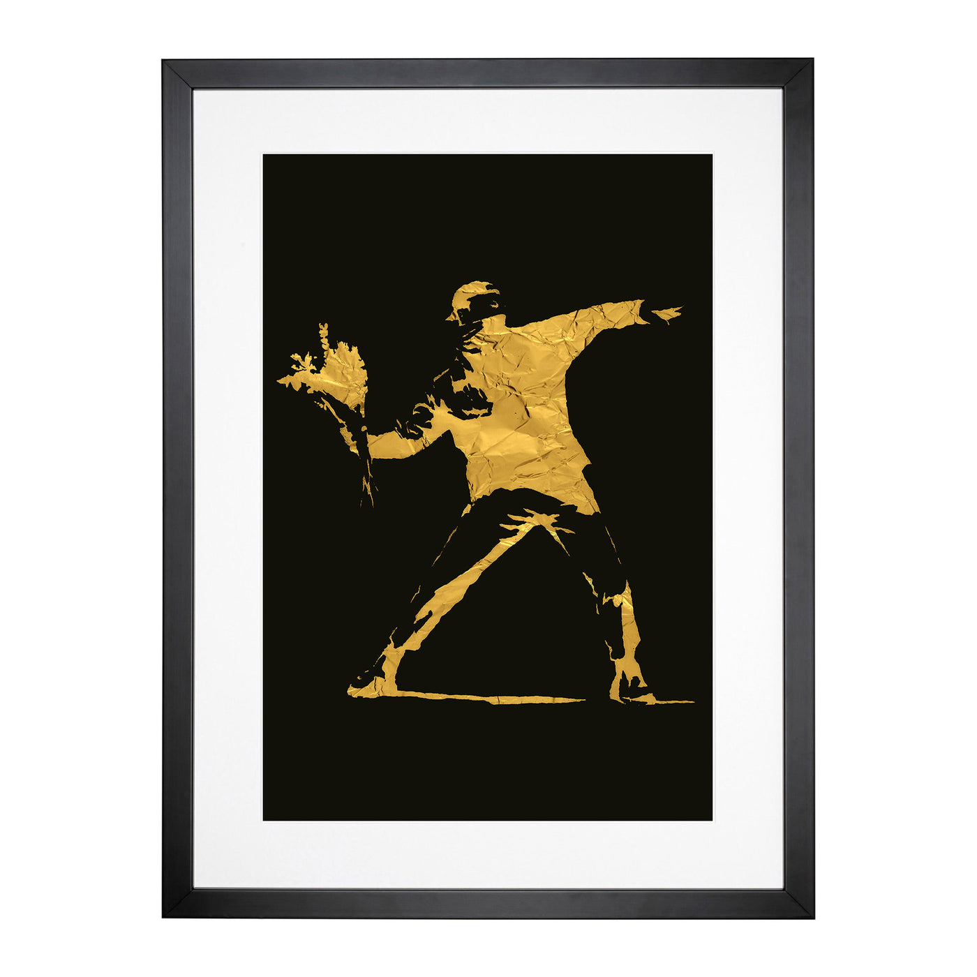 Banksy In Black Gold Flower Thrower Framed Print Main Image