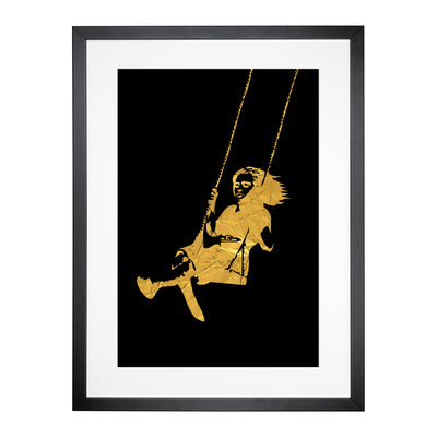 Banksy In Gold Girl On Swing Framed Print Main Image
