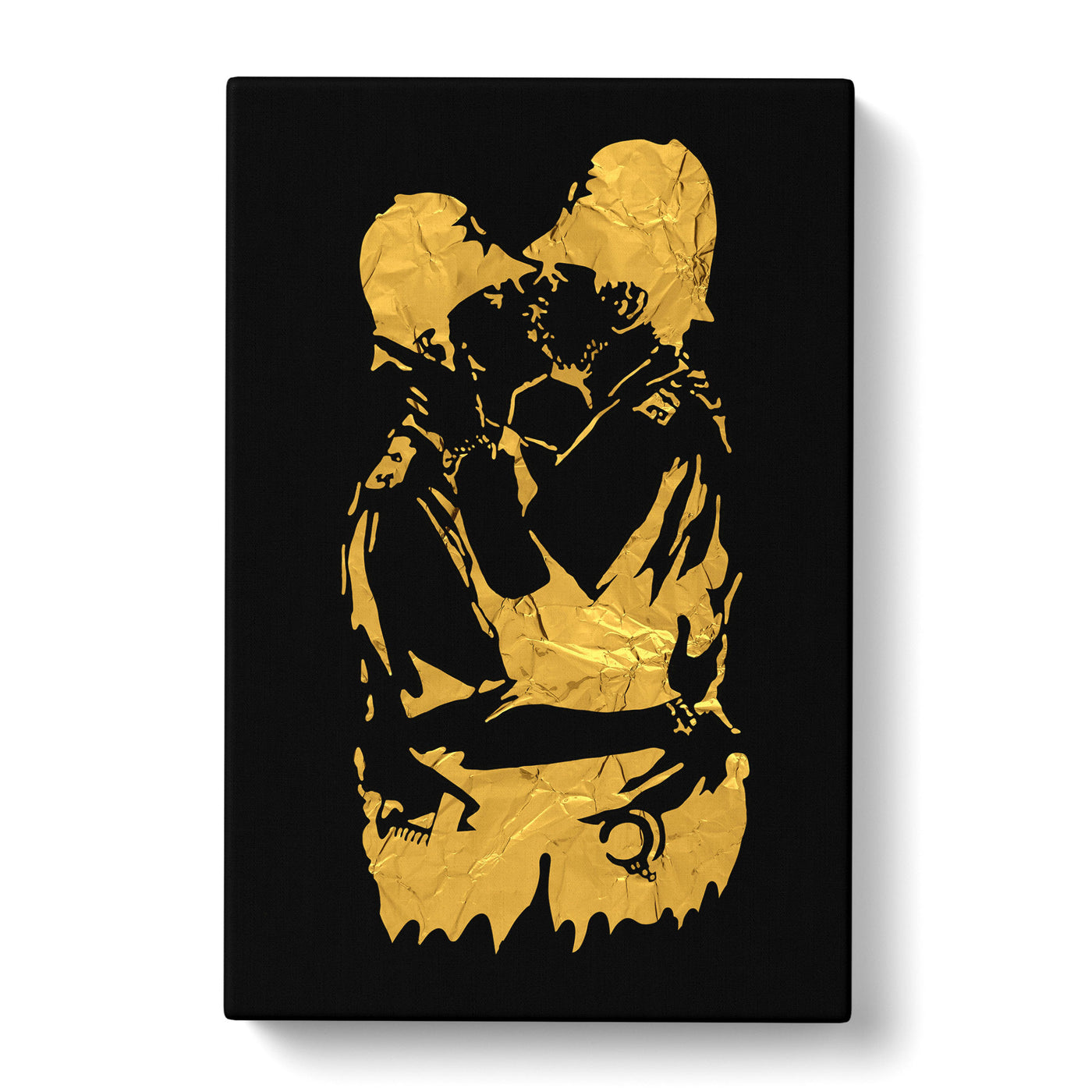 Banksy In Gold Kissing Policemen Canvas Print Main Image