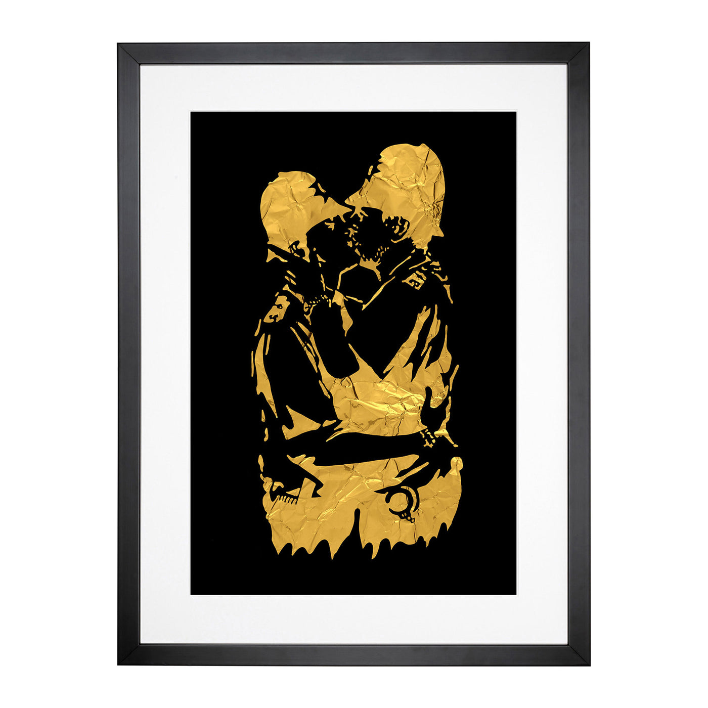 Banksy In Gold Kissing Policemen Framed Print Main Image