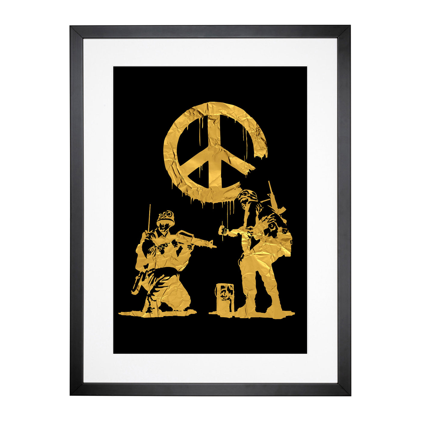 Banksy In Gold Peace Soldiers Framed Print Main Image