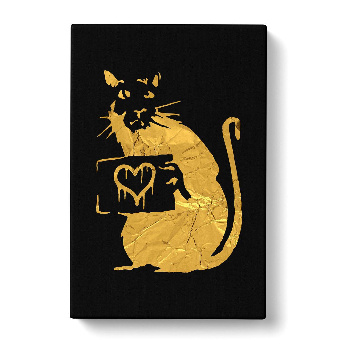 Banksy In Gold Rat With Heart Canvas Print Main Image