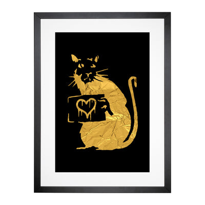 Banksy In Gold Rat With Heart Framed Print Main Image