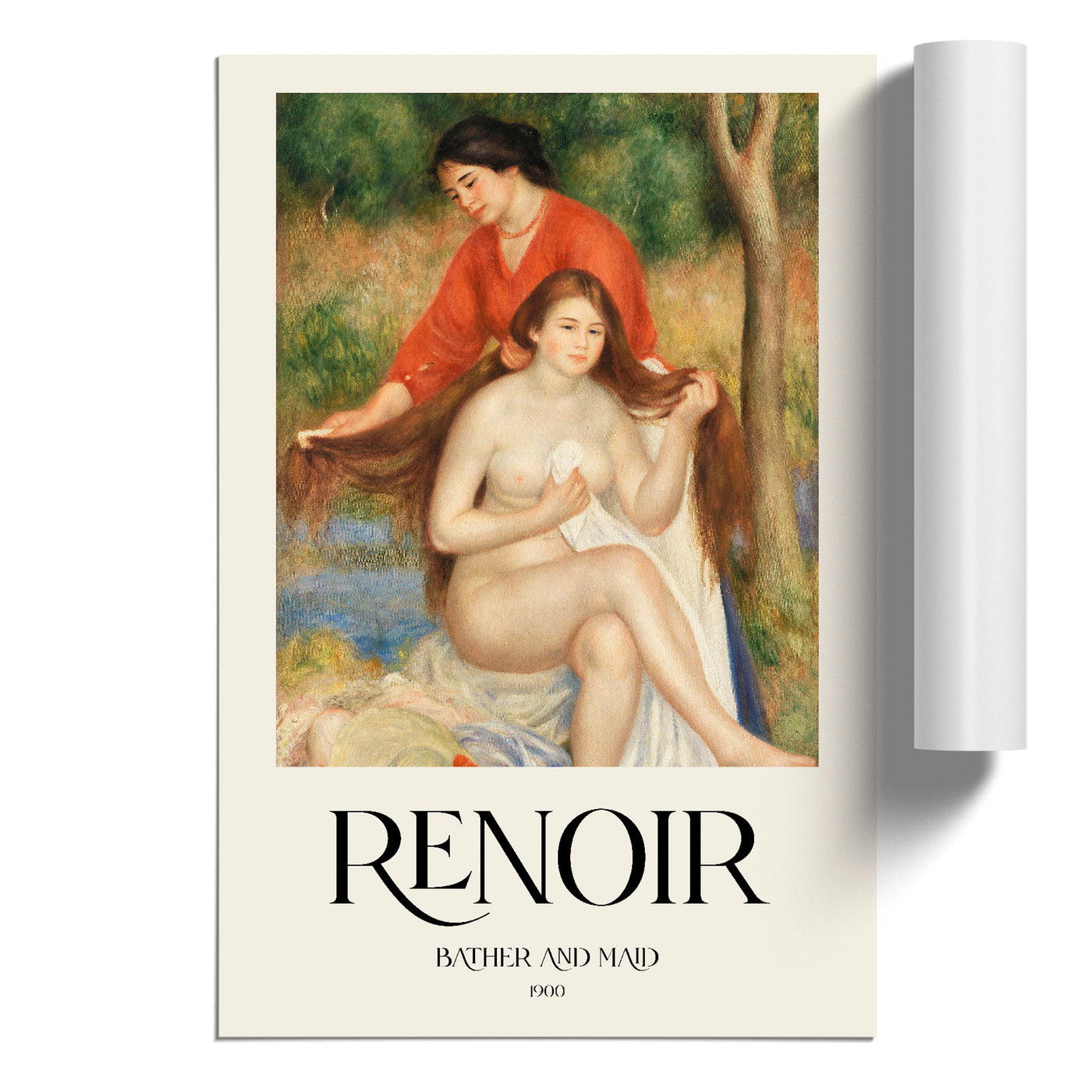 Bather And Maid Print By Pierre-Auguste Renoir