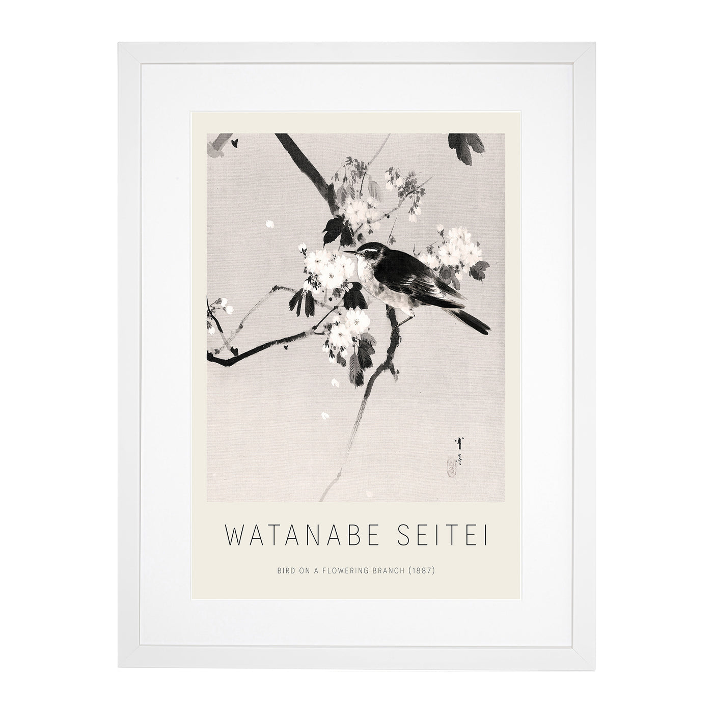 Bird On A Flowering Branch Print By Watanabe Seitei