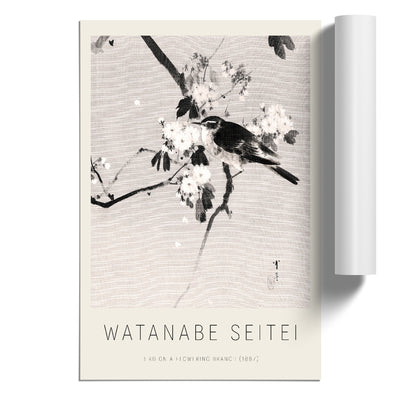 Bird On A Flowering Branch Print By Watanabe Seitei
