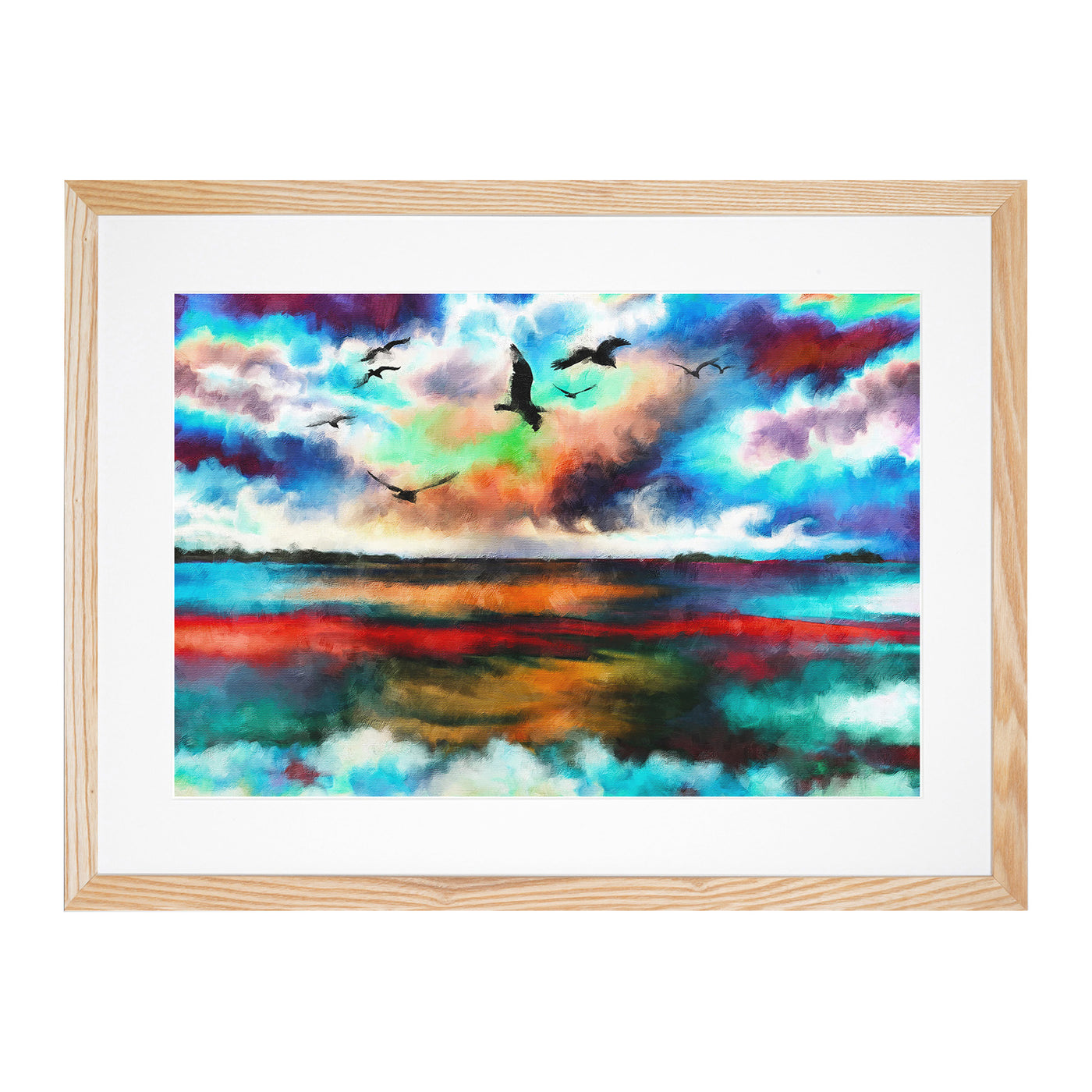 Birds Over A Colourful Ocean