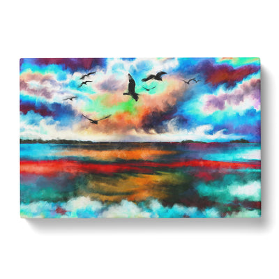 Birds Over A Colourful Ocean Painting Canvas Print Main Image