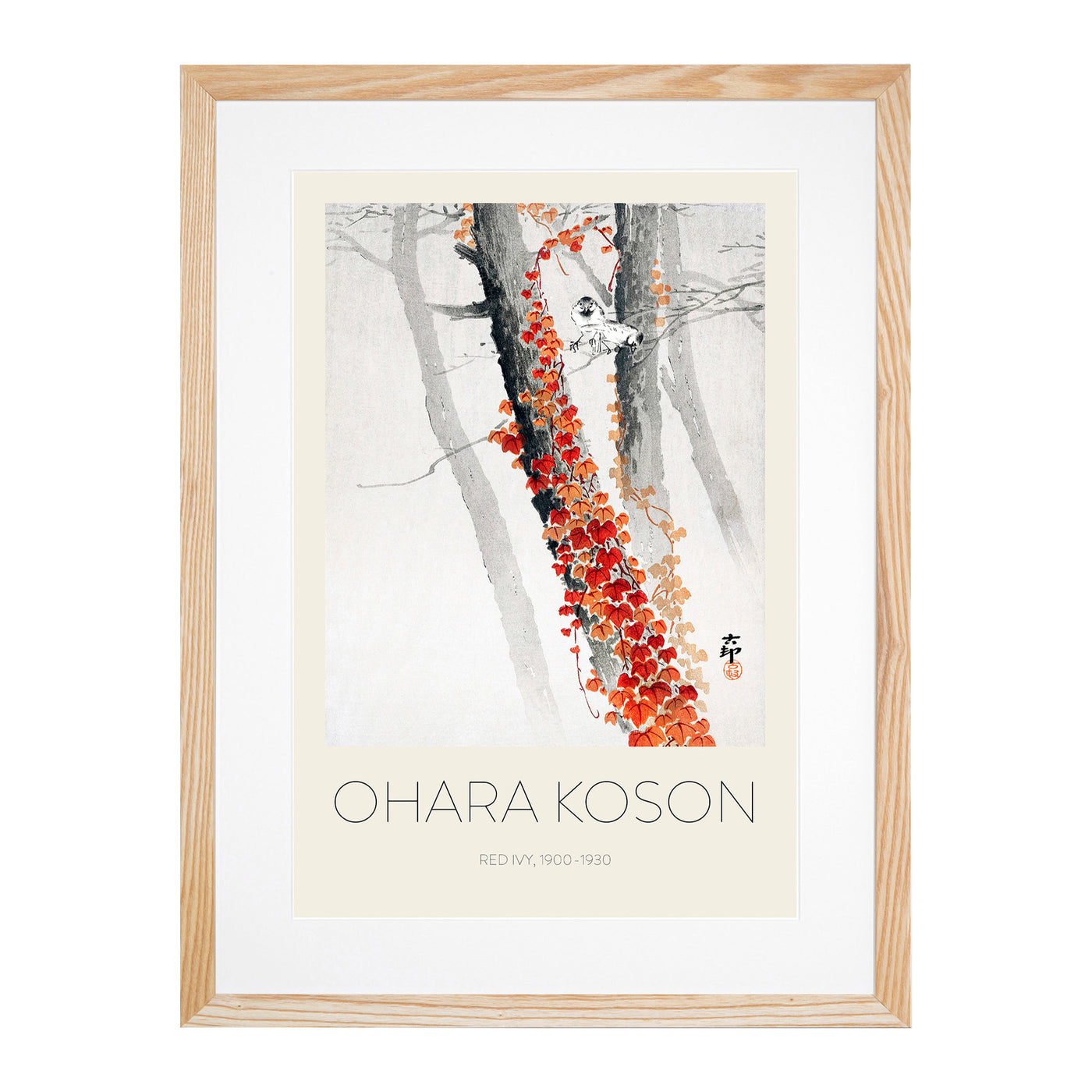 Birds & Red Ivy Print By Ohara Koson