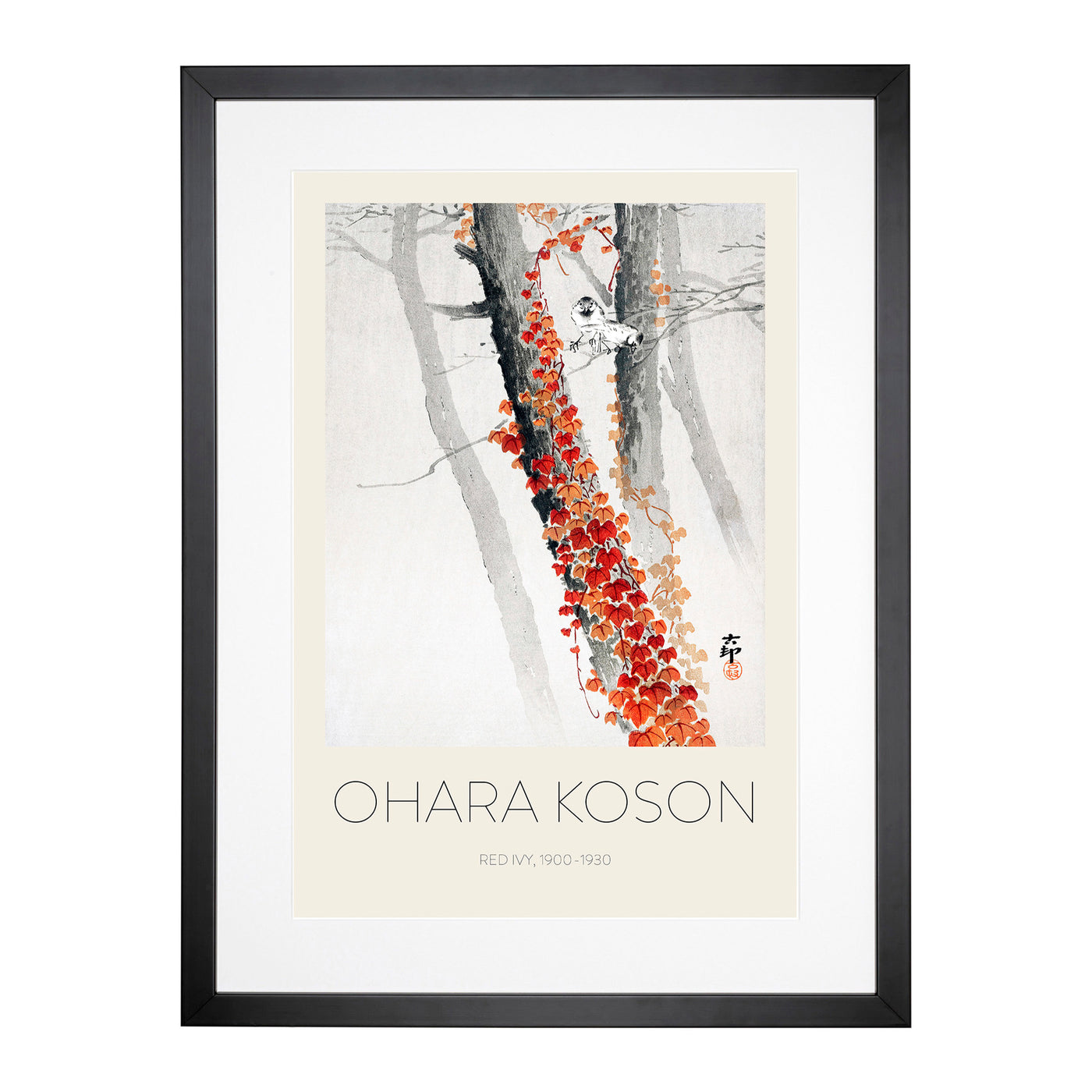 Birds & Red Ivy Print By Ohara Koson Framed Print Main Image