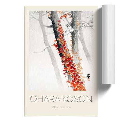 Birds & Red Ivy Print By Ohara Koson