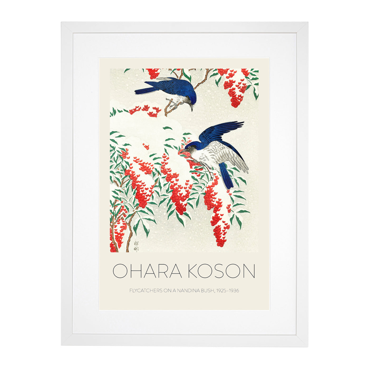 Birds On A Nandina Bush Print By Ohara Koson