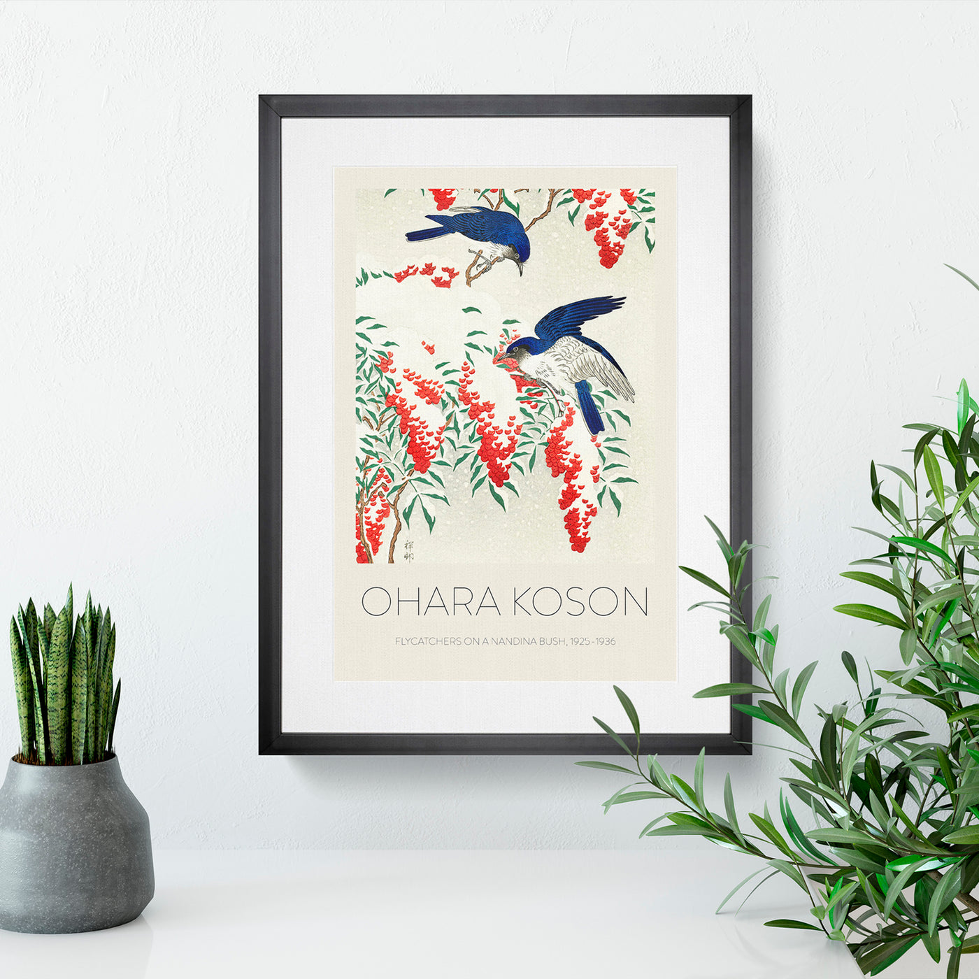 Birds On A Nandina Bush Print By Ohara Koson