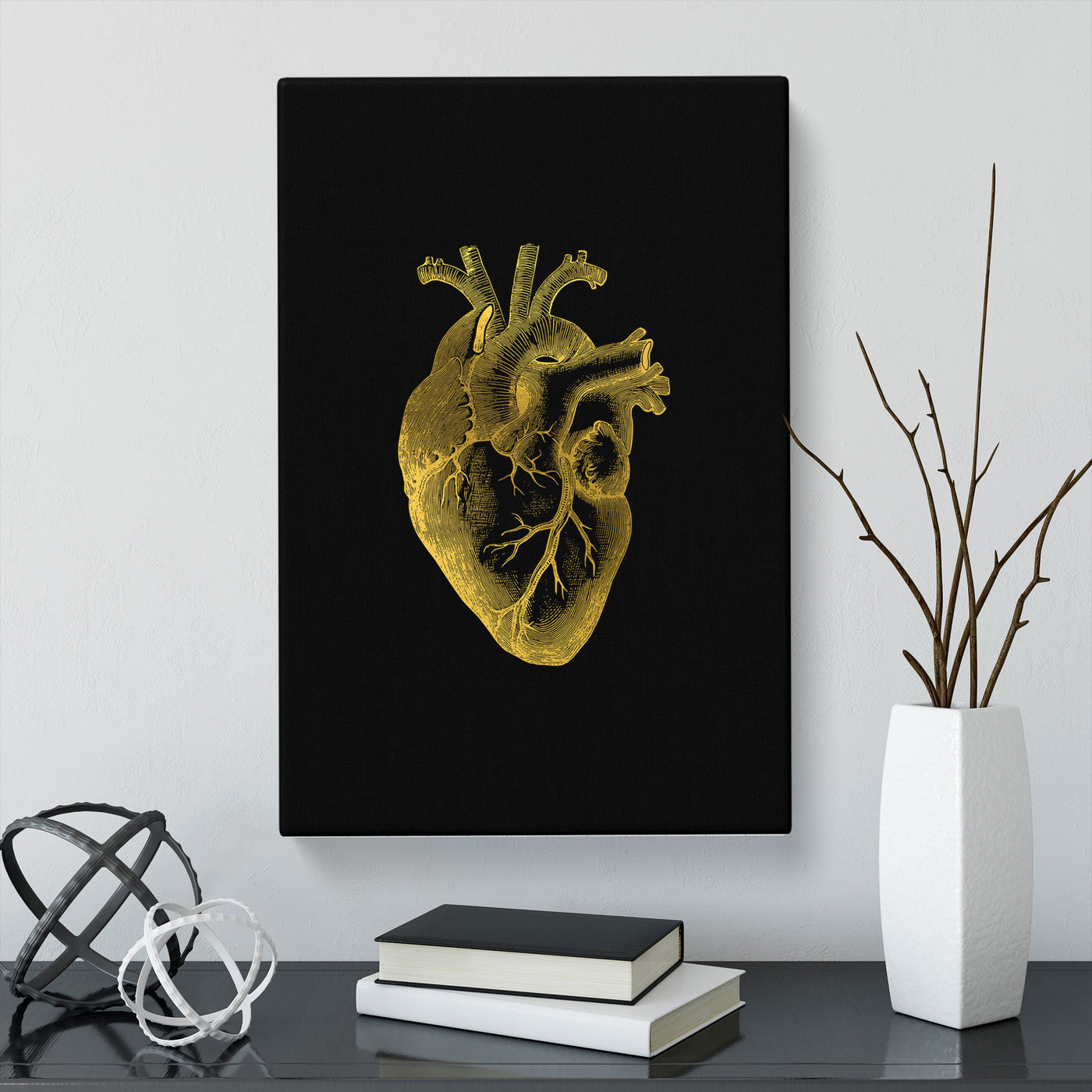 Black Gold Anatomical Heart