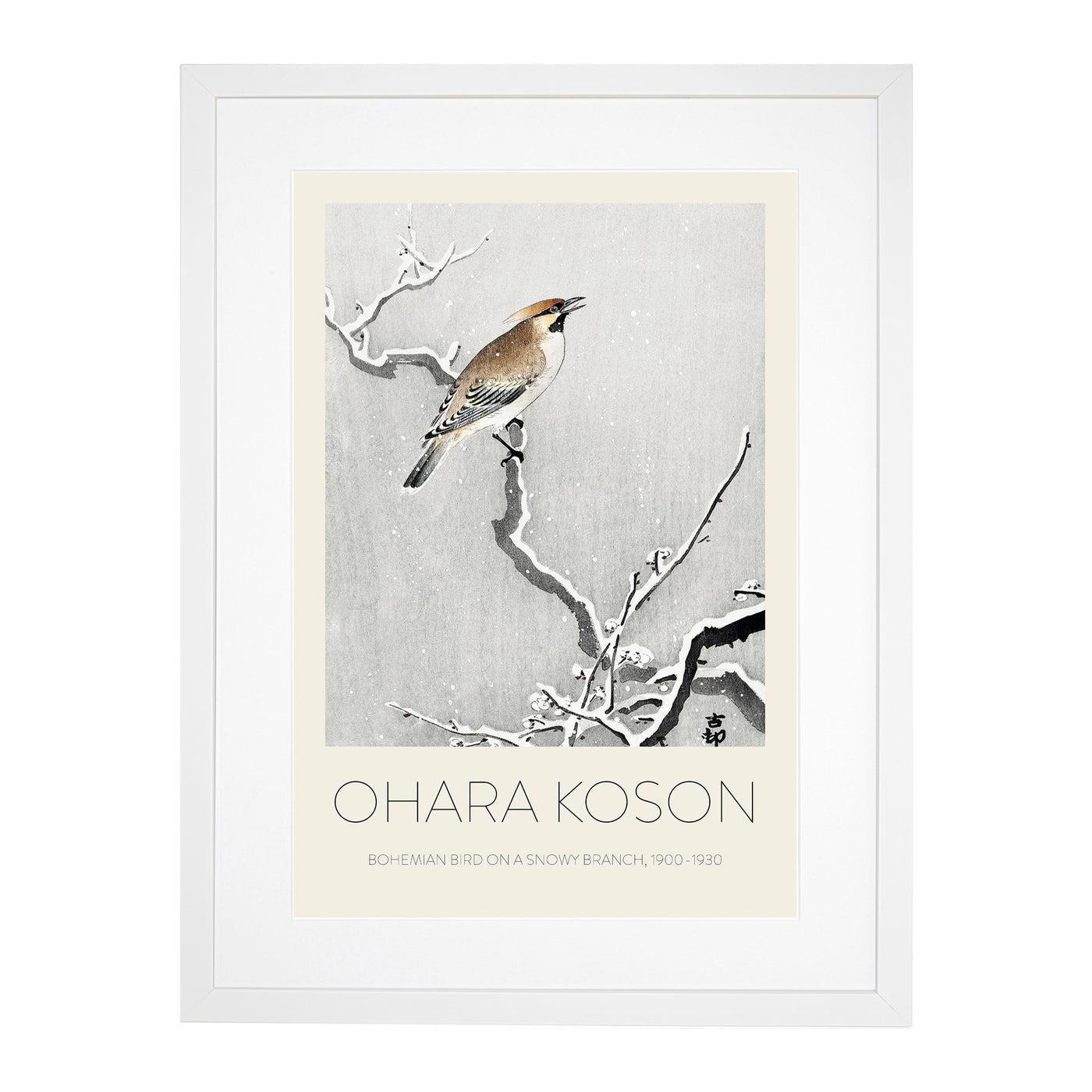 Bohemian Bird On A Snowy Branch Print By Ohara Koson