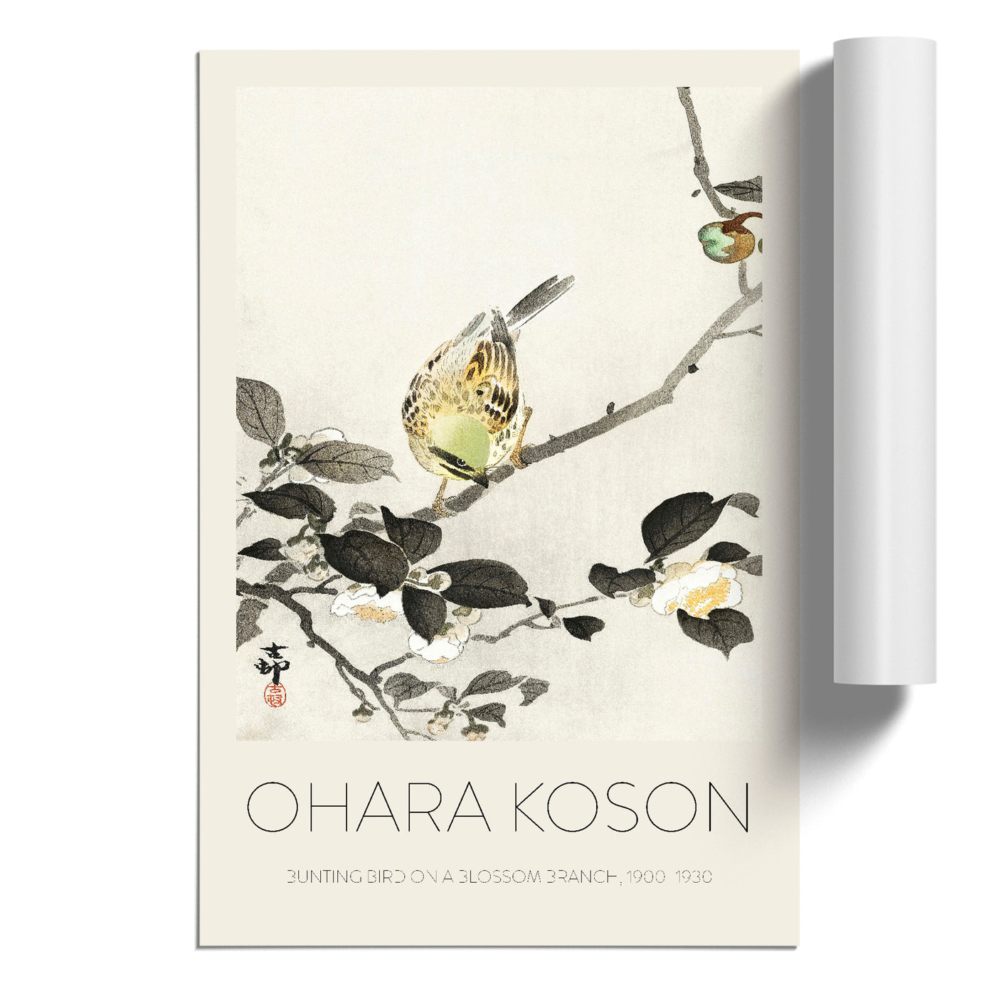 Bunting Bird On A Blossom Branch Print By Ohara Koson