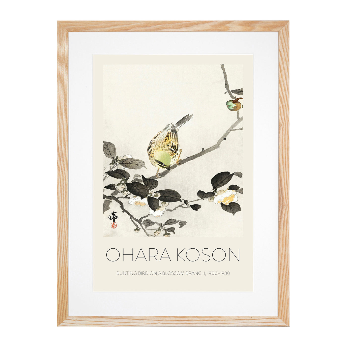 Bunting Bird On A Blossom Branch Print By Ohara Koson