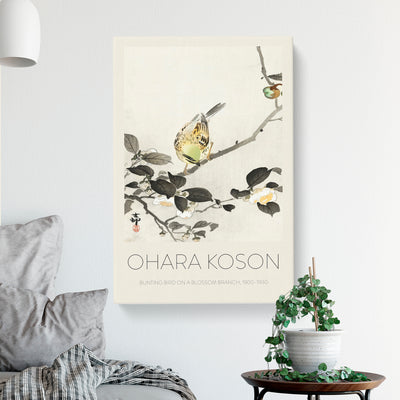 Bunting Bird On A Blossom Branch Print By Ohara Koson