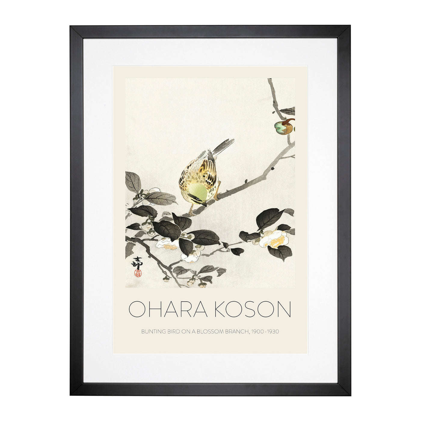 Bunting Bird On A Blossom Branch Print By Ohara Koson Framed Print Main Image