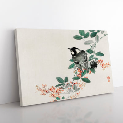 Chickadee Bird With Orange Flowers By Kono Bairei