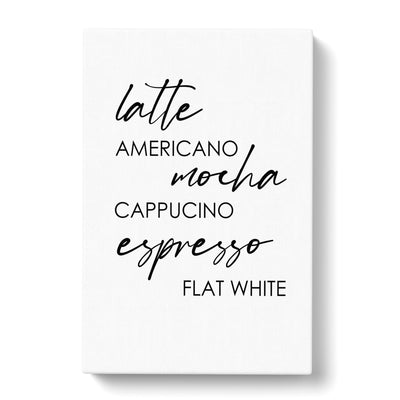 Coffee Types Typography Canvas Print Main Image