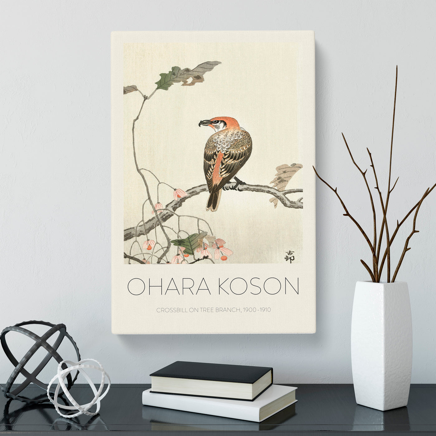 Crossbill On A Tree Branch Print By Ohara Koson