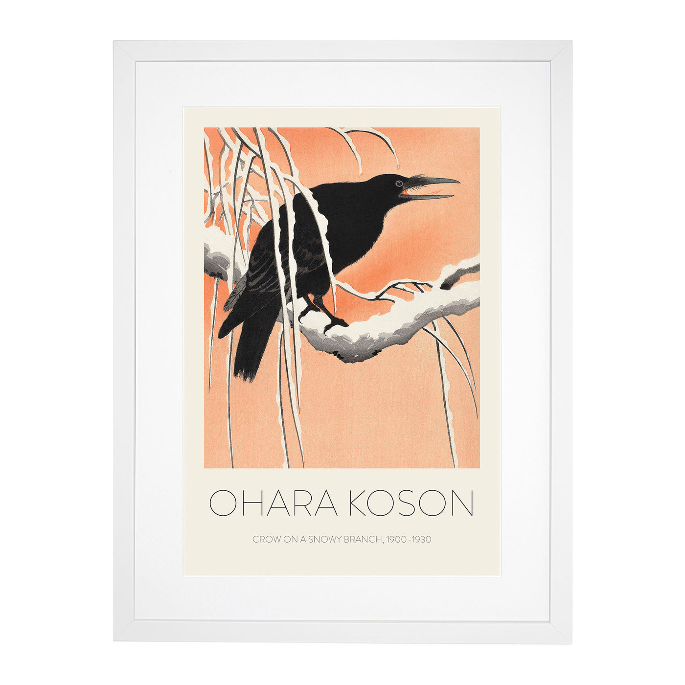 Crow On A Snowy Branch Print By Ohara Koson