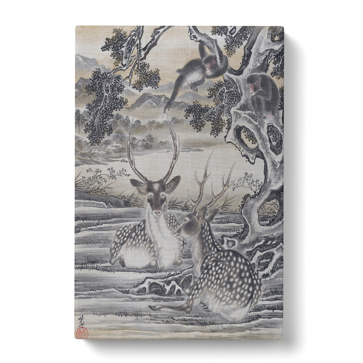 Deer Below The Monkeys By Kawanabe Kyosai Canvas Print Main Image