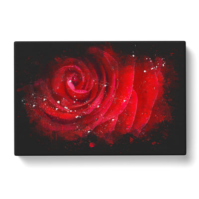 Dewdrops Upon A Red Rose Paint Splash Canvas Print Main Image