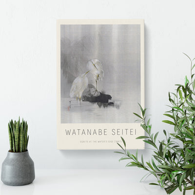 Egrets At The Waters Edge Print By Watanabe Seitei