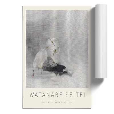 Egrets At The Waters Edge Print By Watanabe Seitei
