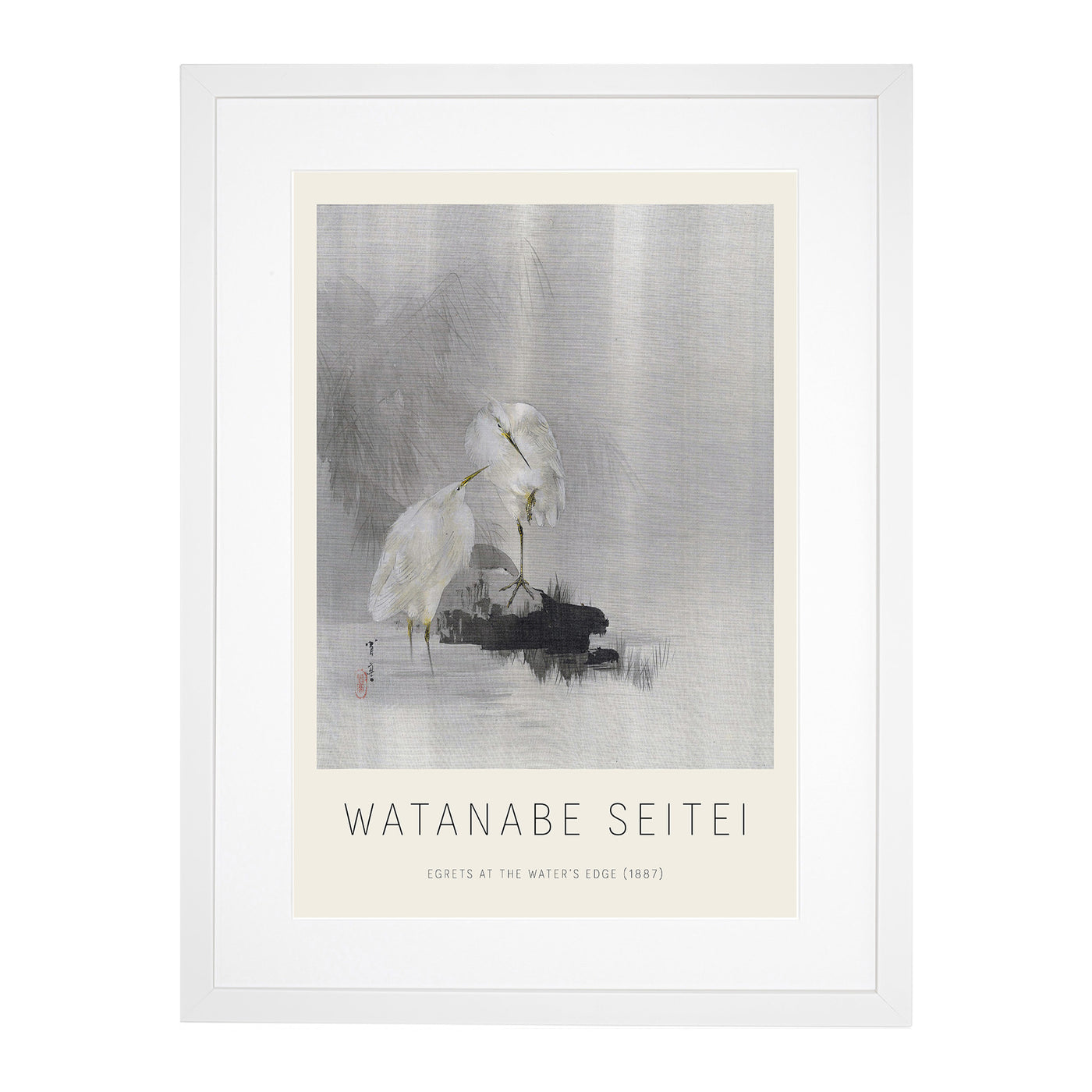 Egrets At The Waters Edge Print By Watanabe Seitei