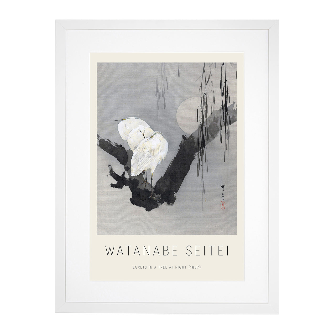 Egrets In A Tree At Night Print By Watanabe Seitei