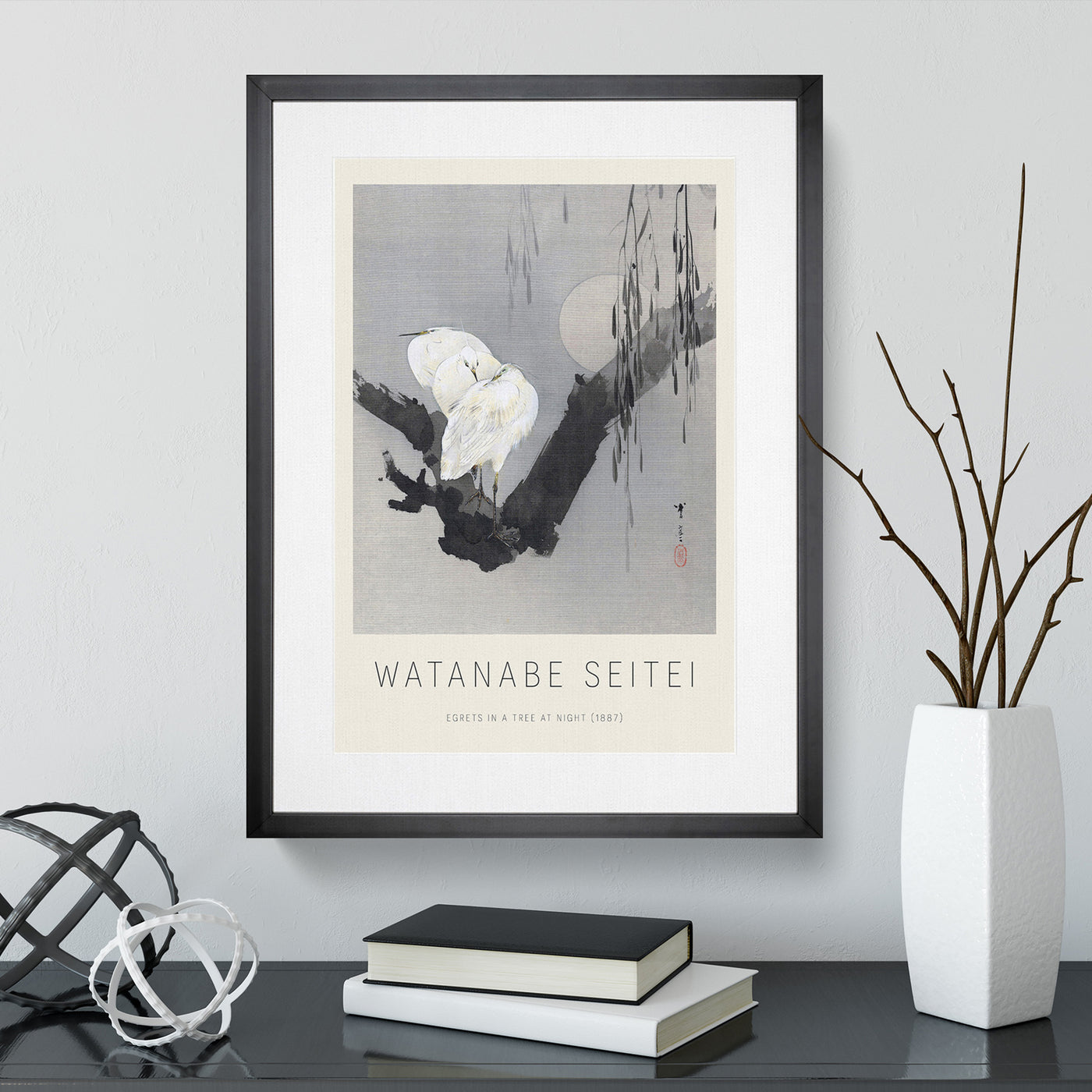 Egrets In A Tree At Night Print By Watanabe Seitei