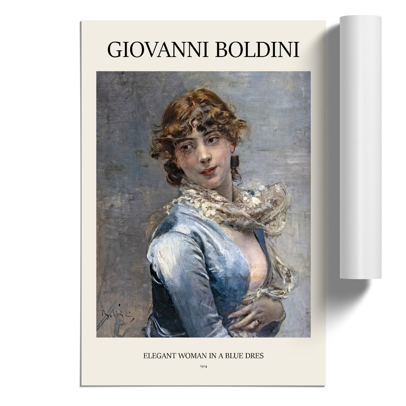 Elegant Lady In Blue Print By Giovanni Boldini