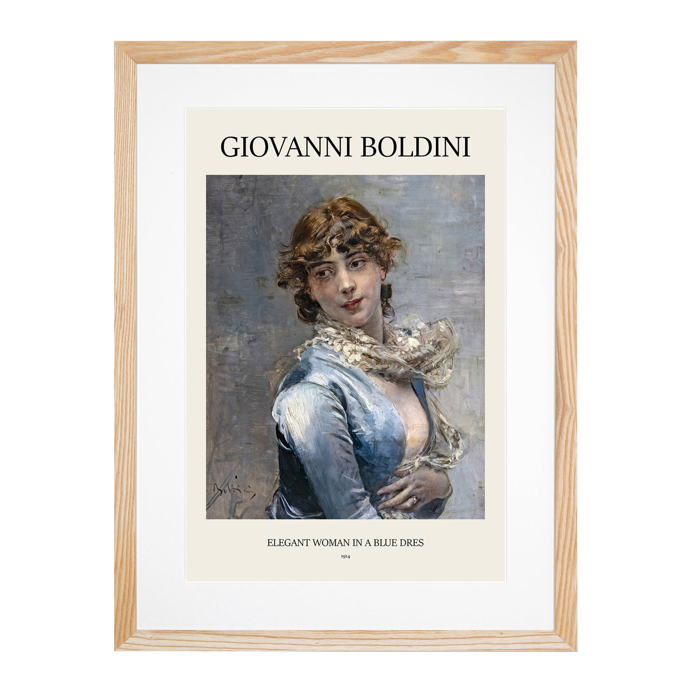 Elegant Lady In Blue Print By Giovanni Boldini