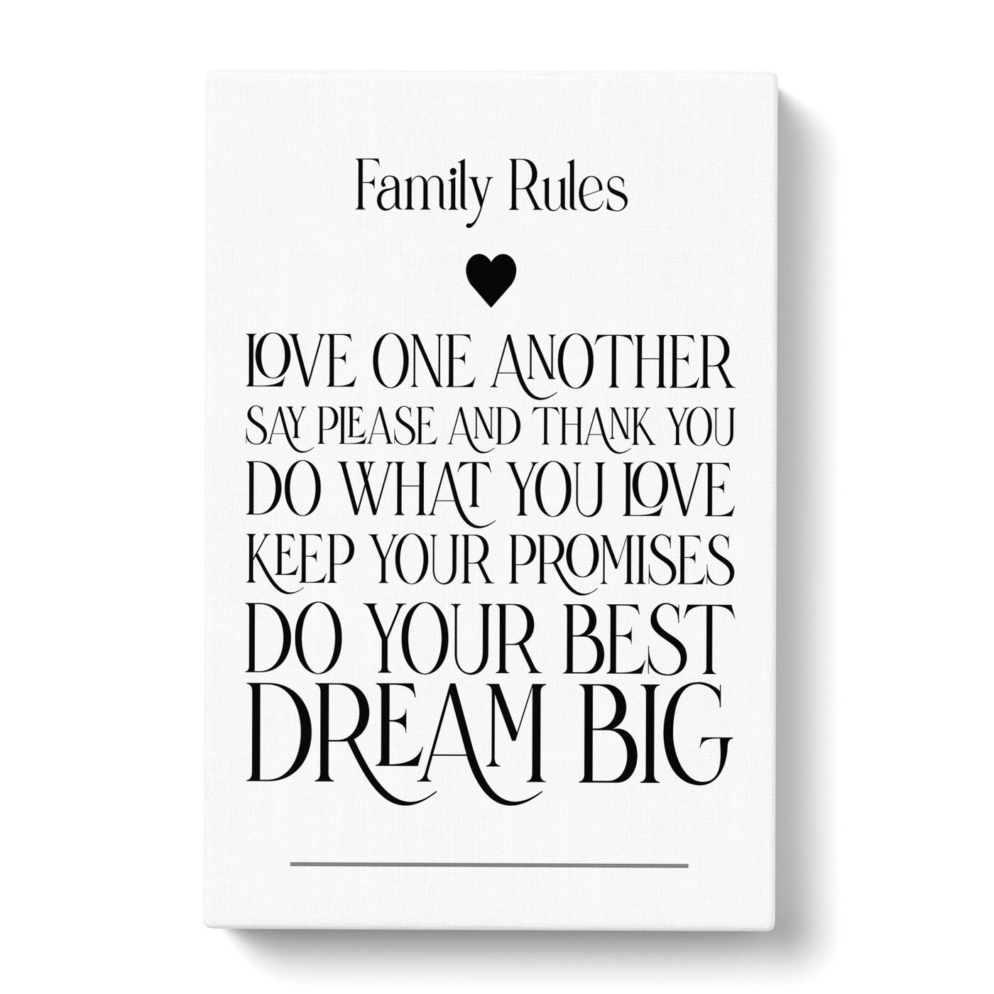 Family Rules V2 Typography Canvas Print Main Image