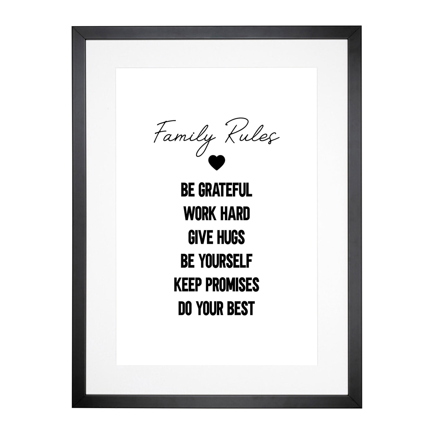 Family Rules Typography Framed Print Main Image