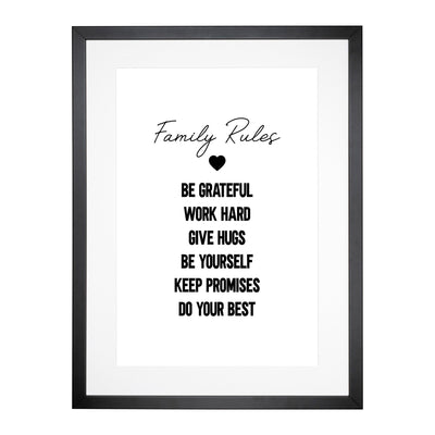 Family Rules Typography Framed Print Main Image